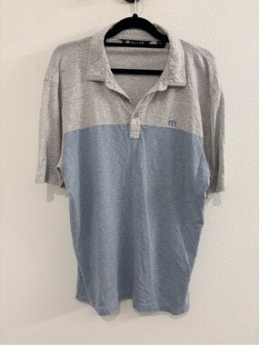 TravisMathew Newport National Golf Club Two-Tone Light Blue & Gray Polo